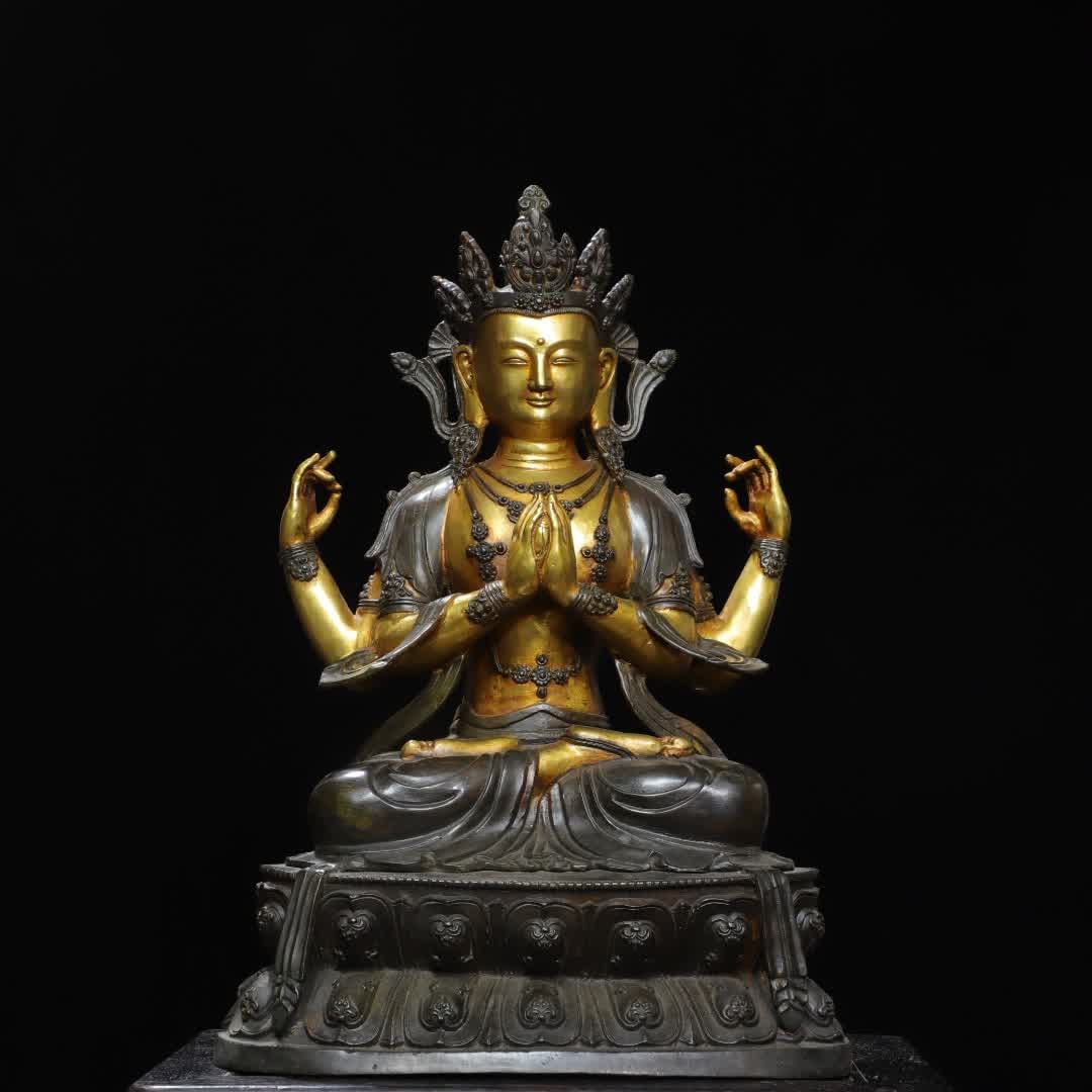 A large bronze gilt four-armed Guanyin Buddha statue (1 of 9)