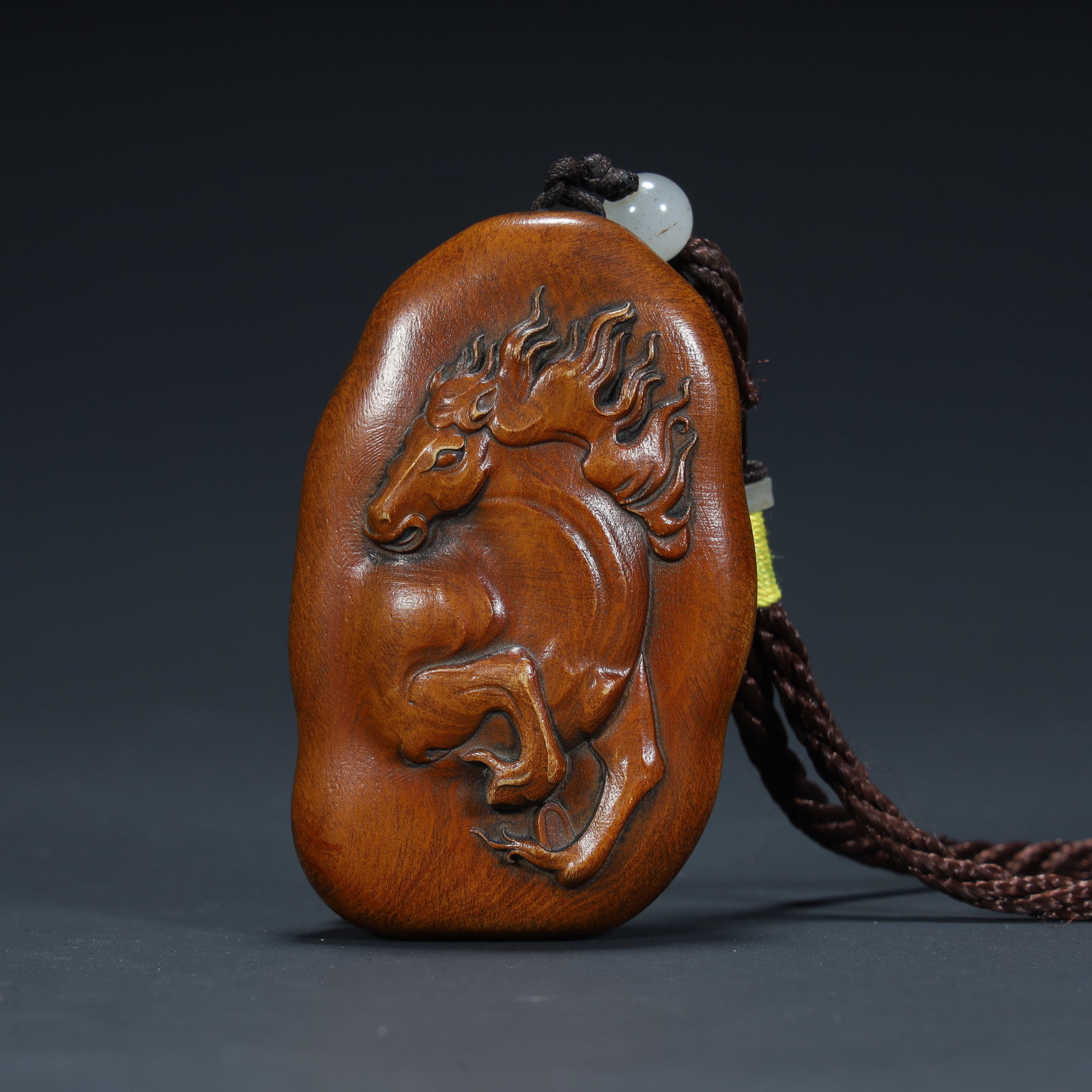 A Qing Dynasty boxwood carving "Horse to Success" hanging pendant, (1 of 6)