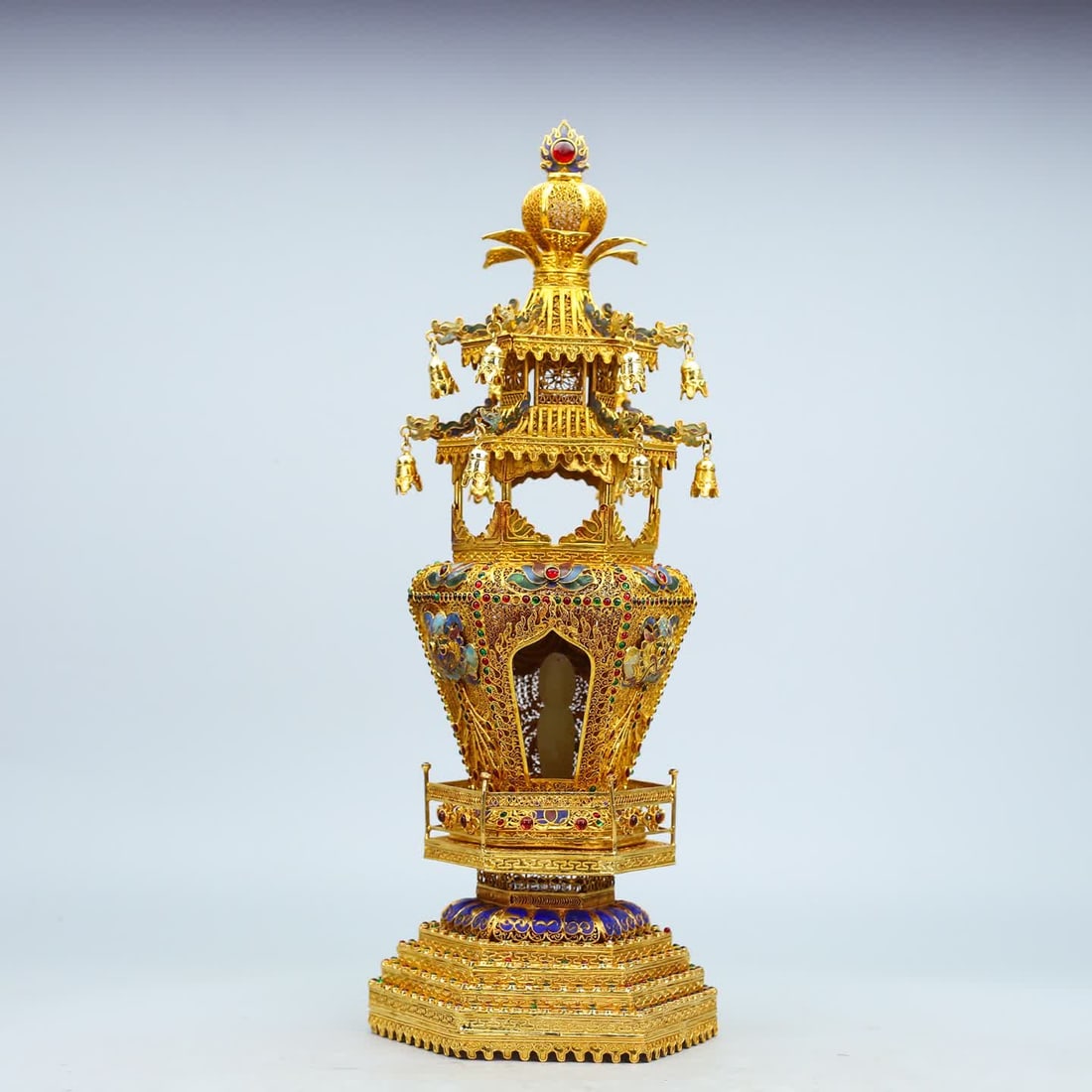A Qing Dynasty cloisonné inlaid Hetian jade pagoda (1 of 10)