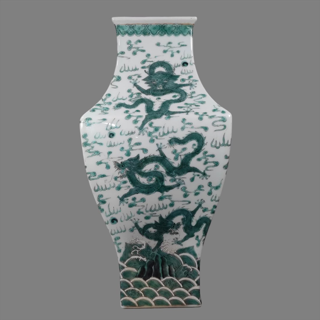 A Qing Dynasty square green dragon vase (1 of 9)