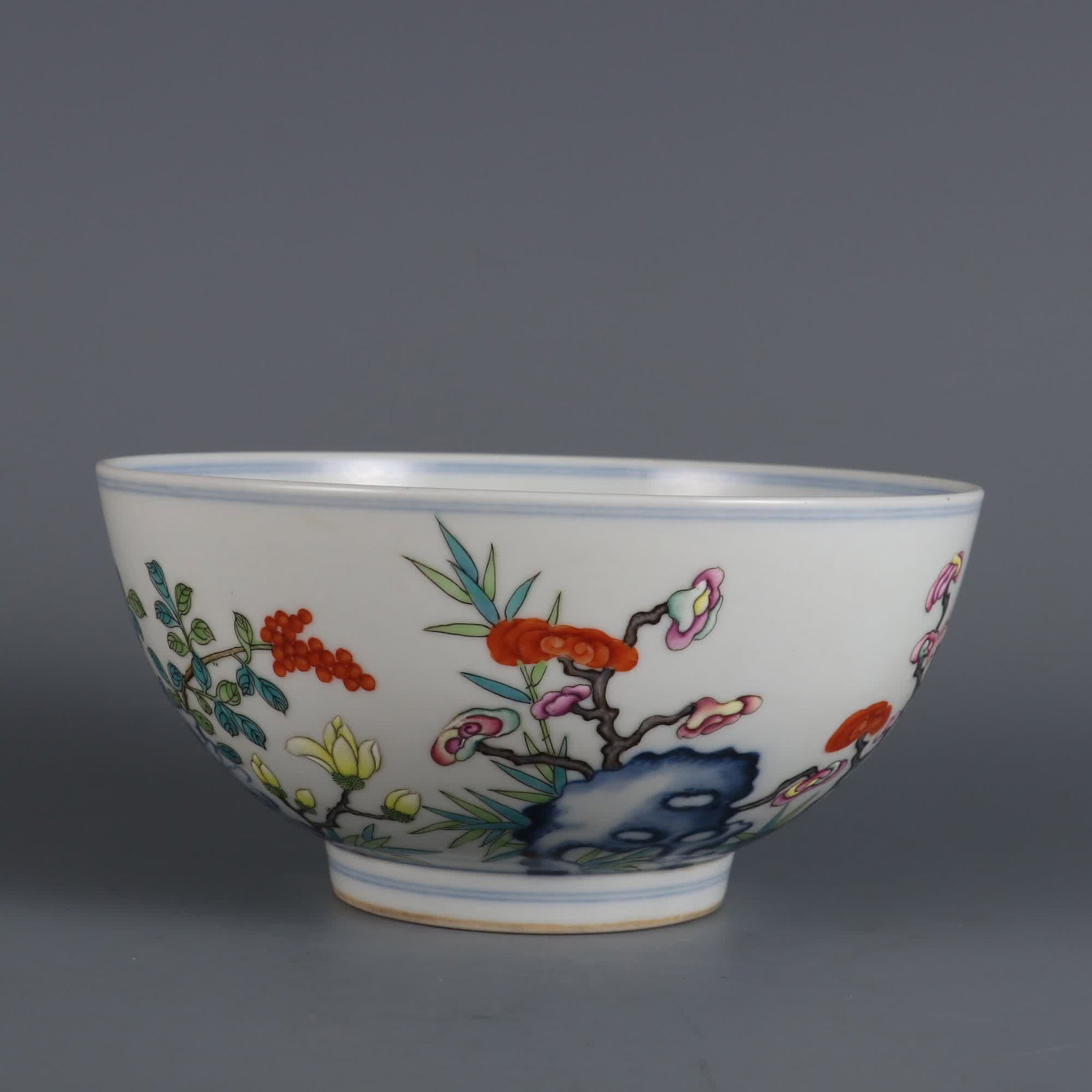 A Qing Dao Lightyear blue and white plus pastel Zhilan travertine bowl (1 of 9)