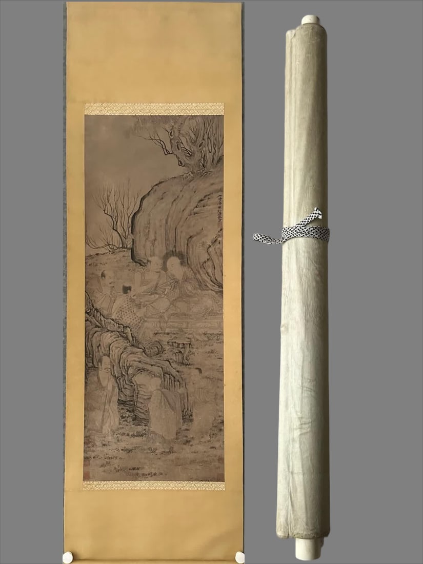 A picture of Shi Tao's landscape figures: Shi Tao's landscape figures SIZE: Core: 131x50cm (The Dimensions Of All Batches Are Manually Measured.If You Need More Detailed Information, Please Contact Our Customer Service Before Bidding.)