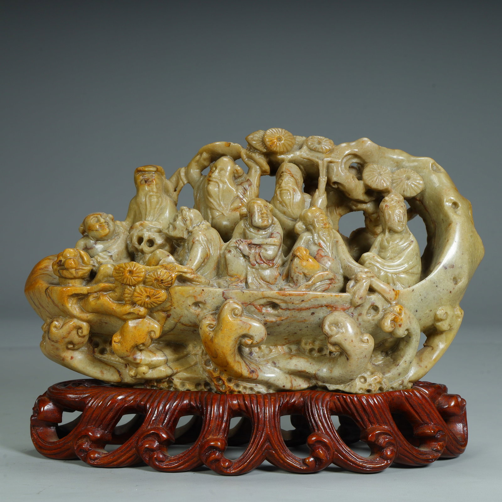 A Shoushan stone Eight Immortals Crossing the Sea theme ornament (1 of 10)