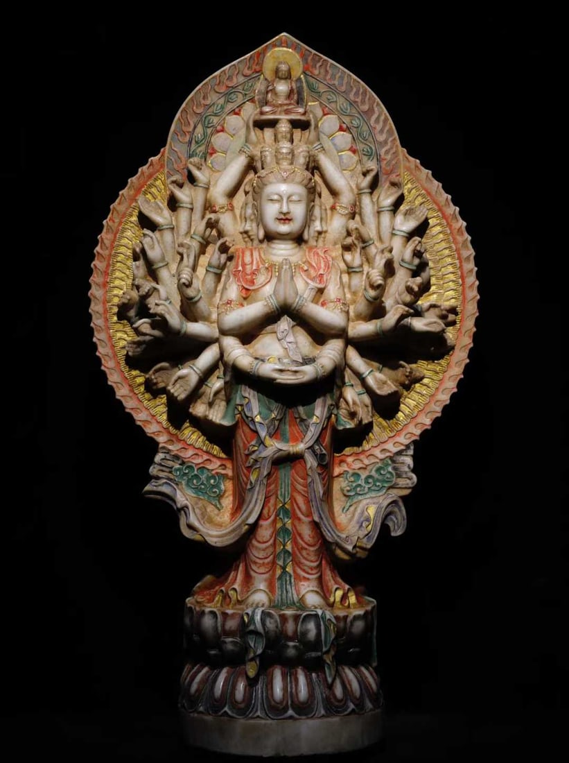 A piece of white jade painted Thousand-Handed Guanyin (1 of 9)