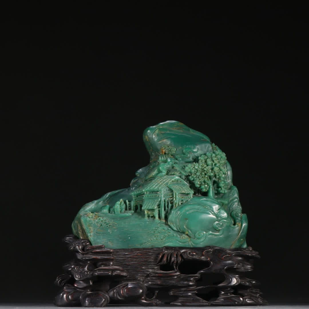 A Qing Dynasty Ya'an green landscape map figure picture mountain ornament (1 of 9)