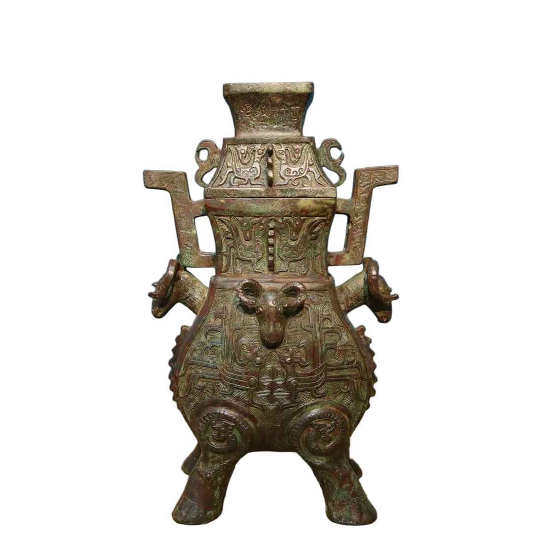A Han Dynasty bronze - four-legged sheep's head jar (1 of 9)