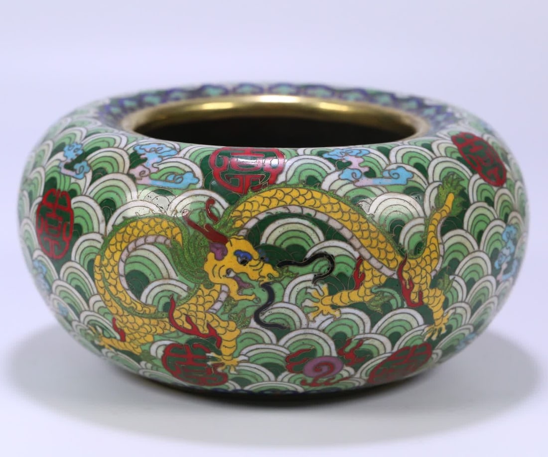A piece of copper tire cloisonné enamel seawater dragon pattern wash (1 of 9)