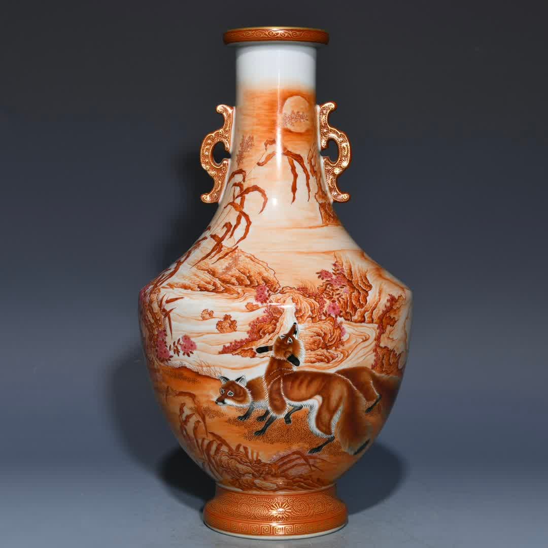 An amphora of Qing Qianlong sand red ancient beam lines poetry and prose stories (1 of 9)