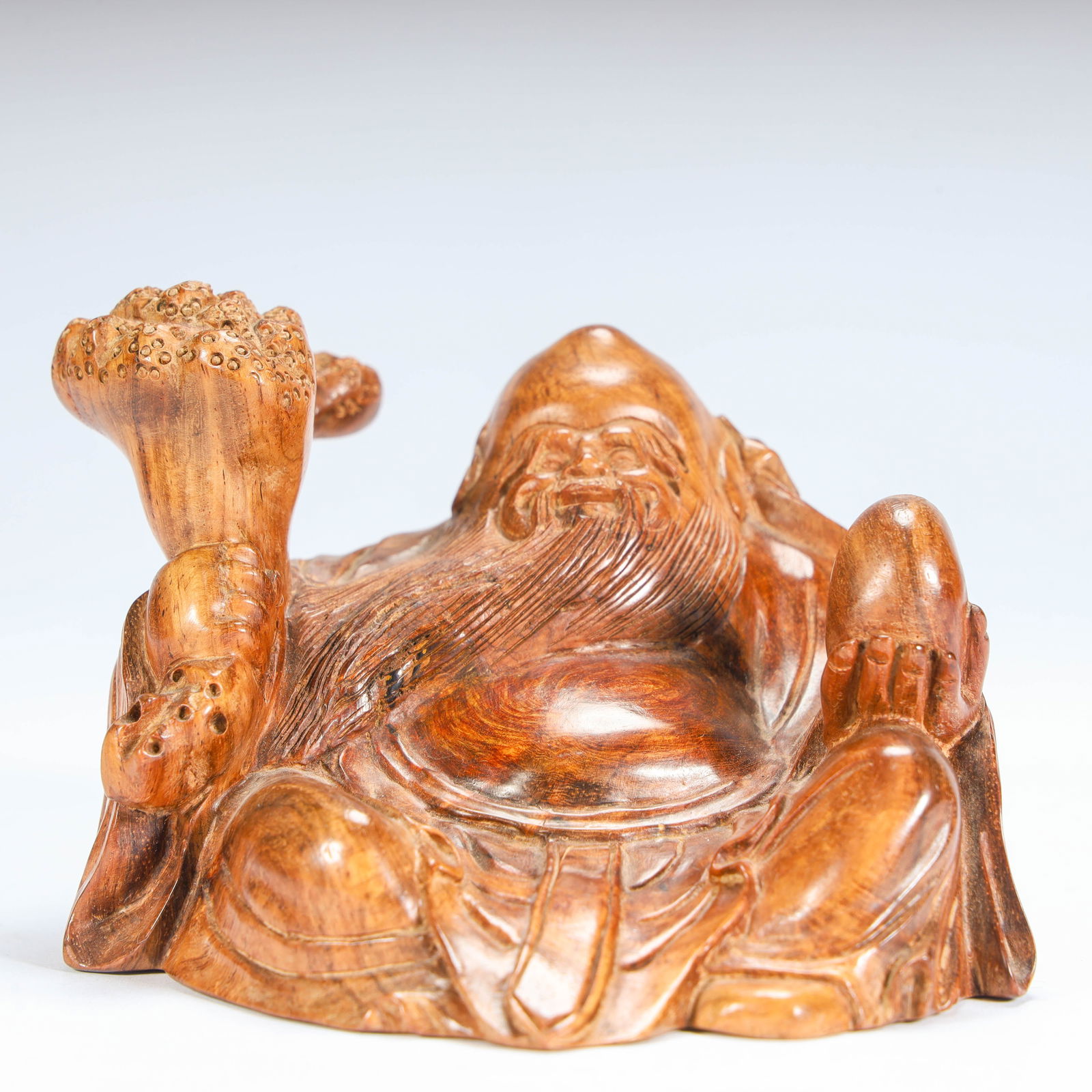 A Qing Dynasty Huanghuali wood carved birthday statue: Qing Dynasty Huanghuali wood carving birthday star statue Size: H:6.5cm L: 10cm W:9.3cm W:195g (The Dimensions Of All Batches Are Manually Measured.If You Need More Detailed Information, Please Contac