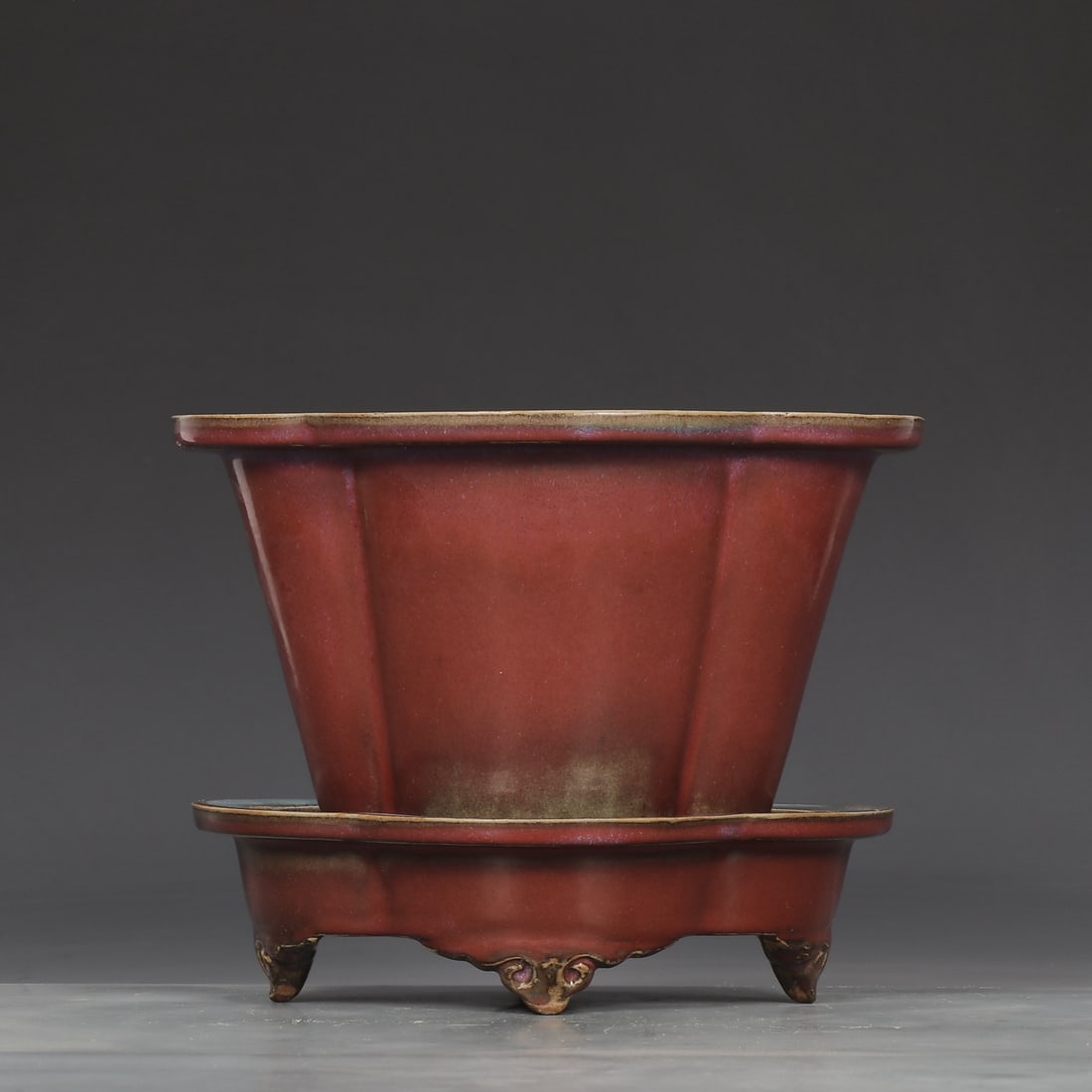 A set of rose purple glazed begonia flower pot pot drag from the Song Dynasty Jun kiln (1 of 9)