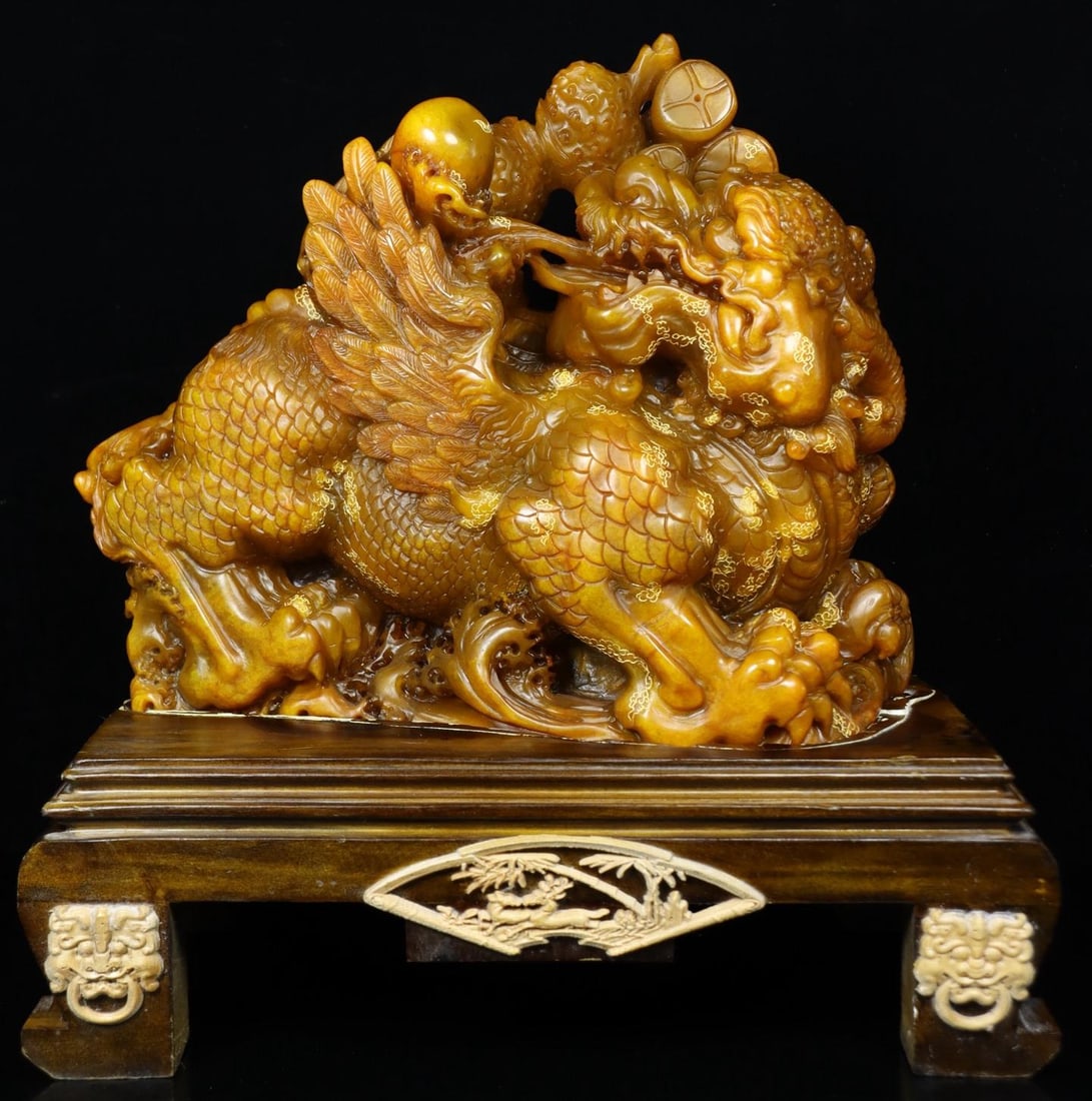 A beautiful yellowstone carved auspicious beast ornament (1 of 9)