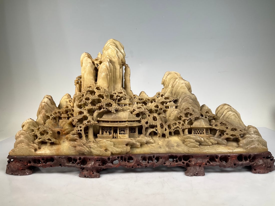 A beautiful Qingtian stone carved landscape scenery beautiful river and mountain ornament (1 of 5)