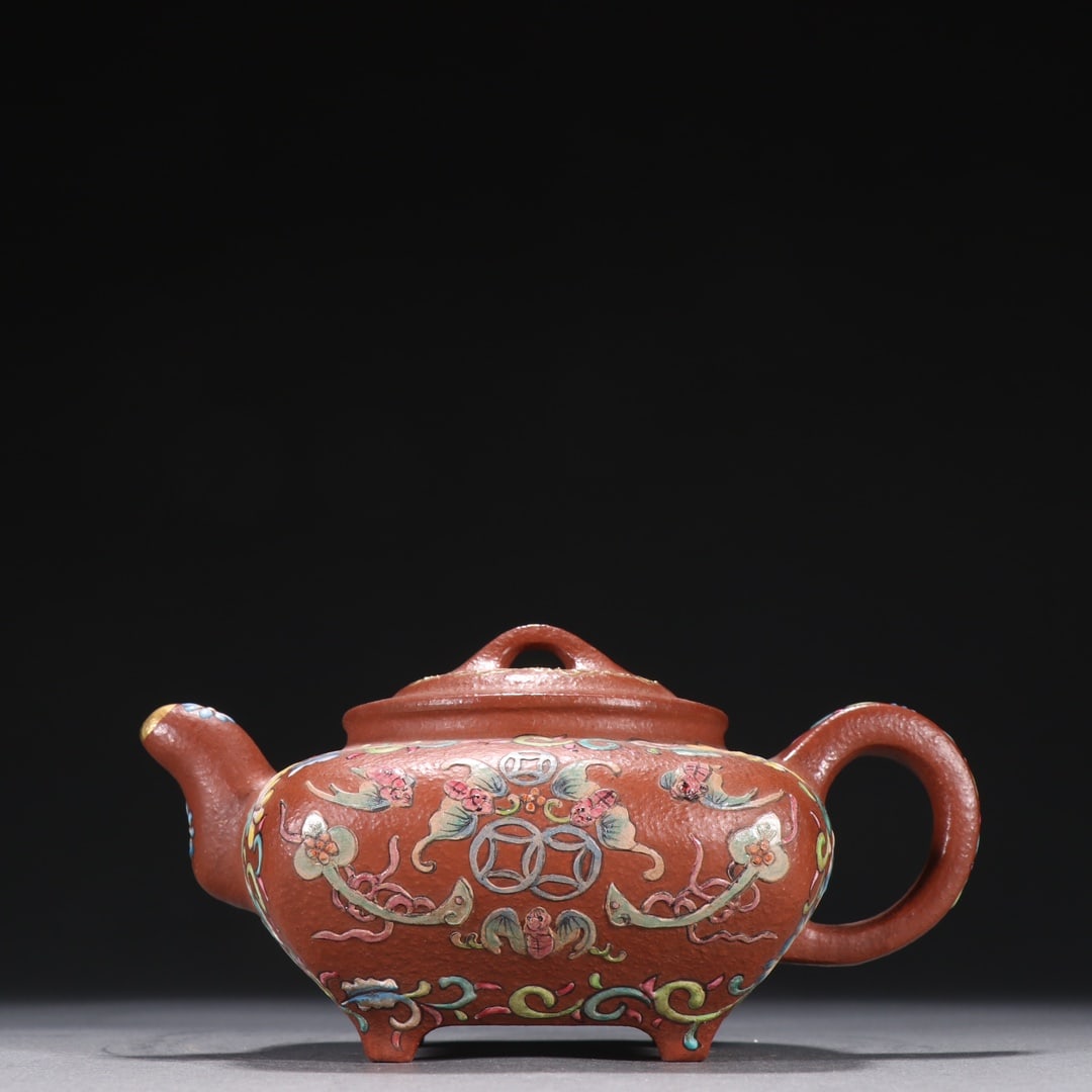 A purple sand roasted blue floral pattern teapot by Li Maolin (1 of 9)