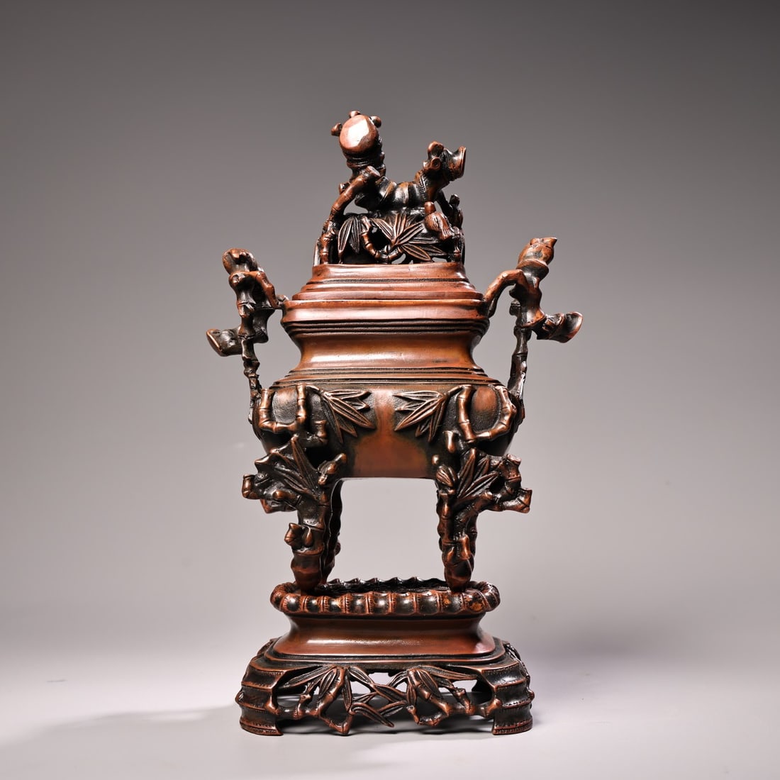 A fine pure copper high relief engraved bamboo incense burner (1 of 11)