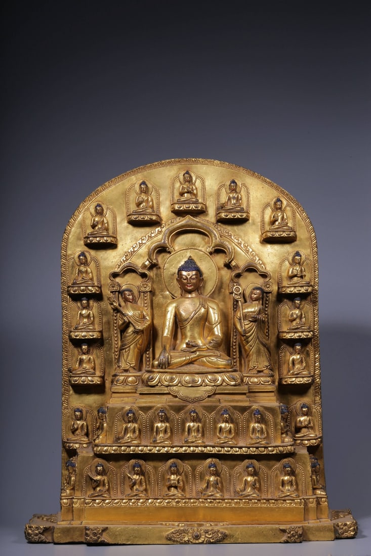 A copper gilt ten thousand Buddha Buddha plate from the Qing Dynasty (1 of 12)