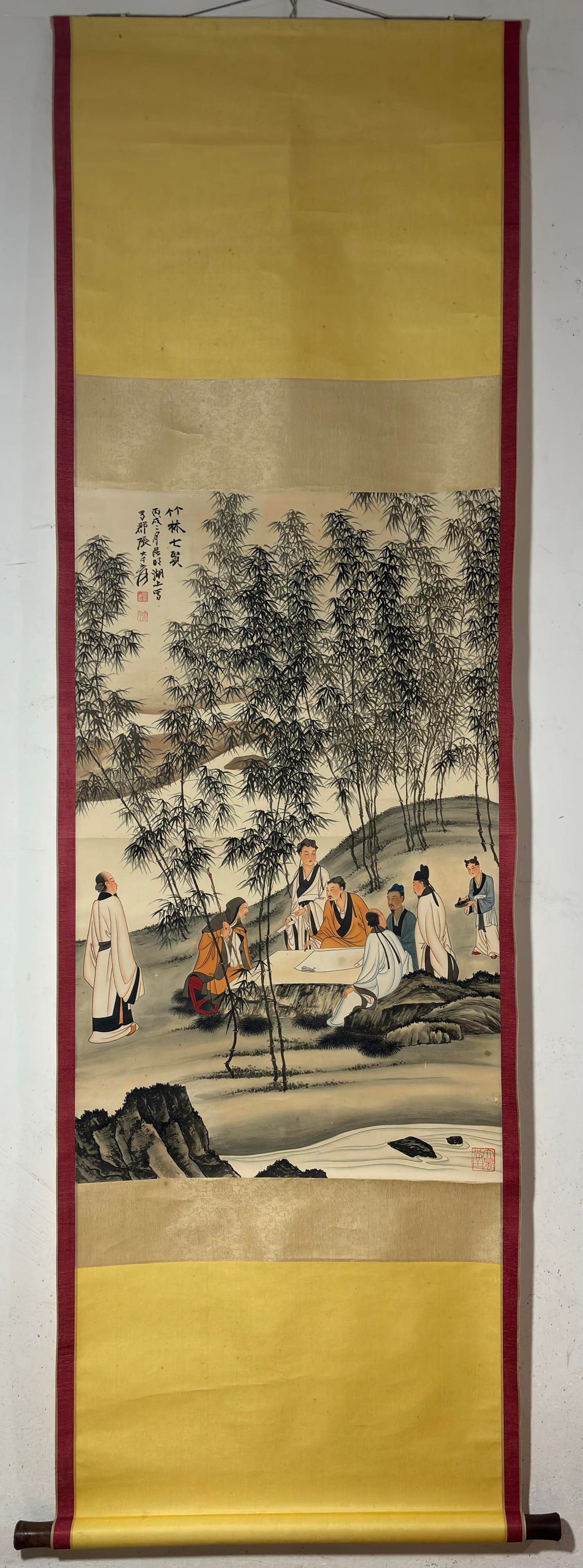 A picture of Zhang Daqian's Seven Sages of the Bamboo Forest: Zhang Daqian's Seven Sages of the Bamboo Forest Flower core Size:96x59.5cm (The Dimensions Of All Batches Are Manually Measured.If You Need More Detailed Information, Please