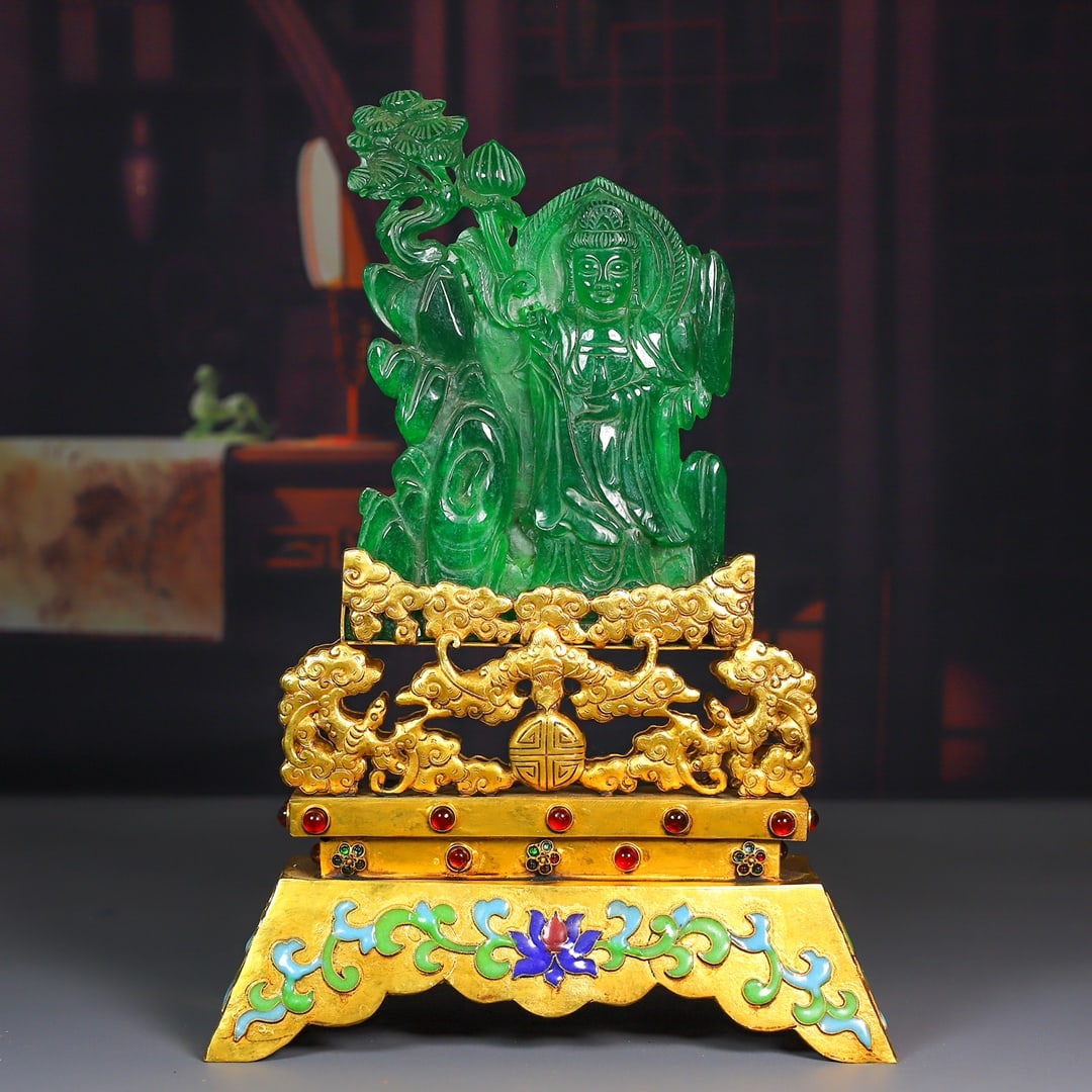 A beautiful Bashan emerald Buddha statue ornament: Exquisite Bashan Cui Buddha statue ornament Size:H:34cm W:23.8cm W:1578g (The Dimensions Of All Batches Are Manually Measured.If You Need More Detailed Information, Please Contact Our Customer Service