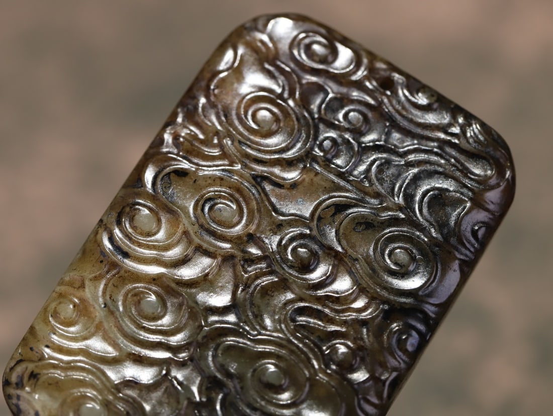 A beautiful ancient jade auspicious cloud pattern plaque - 7
