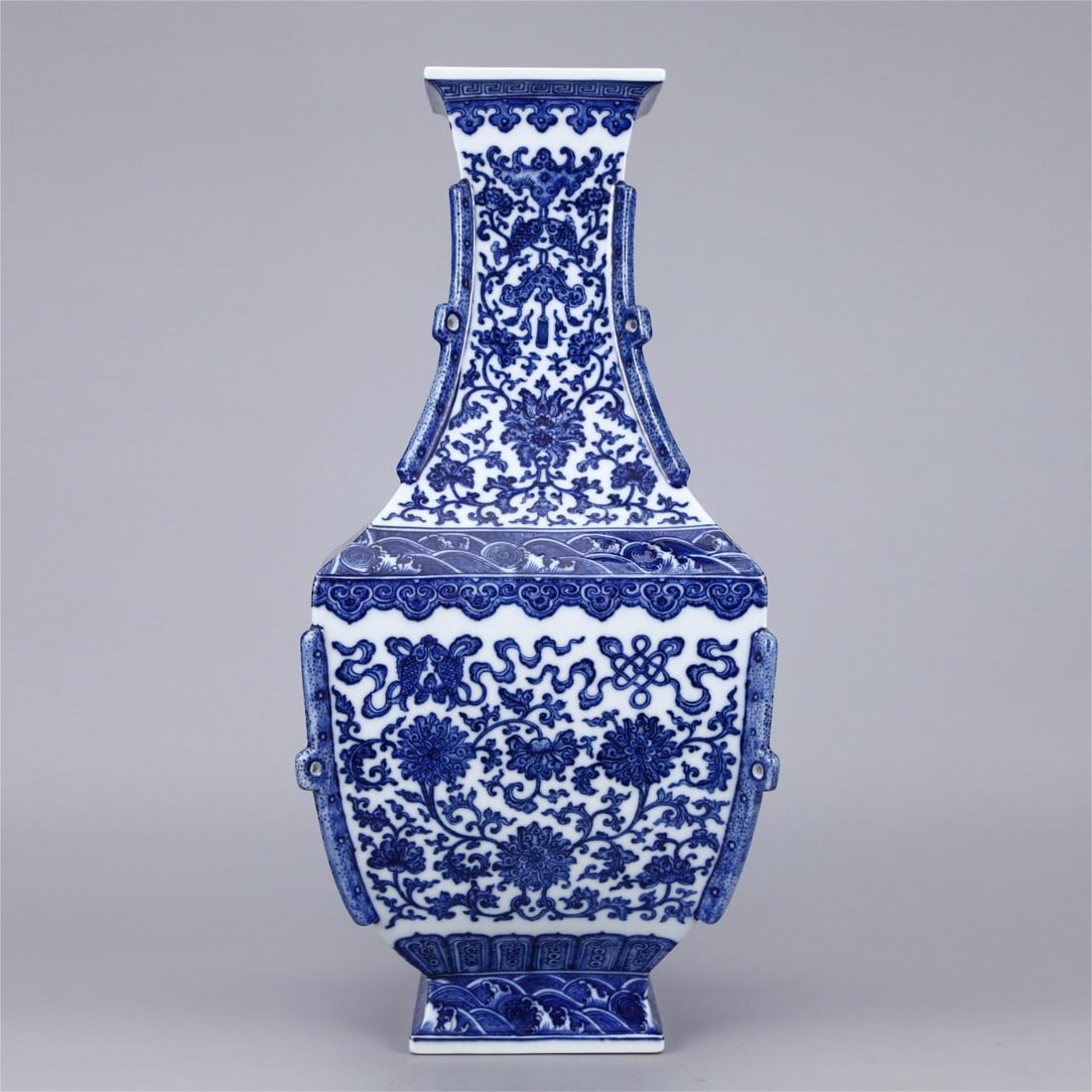 A beautiful blue and white entwined lotus eight treasure square bottle (1 of 9)
