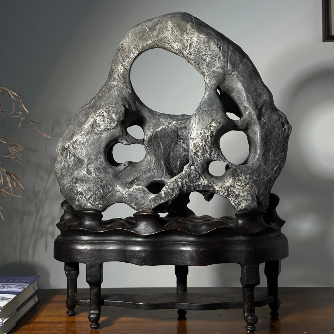 A piece of exquisite Taihu stone: Exquisite Taihu Lake stone Size:H:64cm W:52cm T:17cm (The Dimensions Of All Batches Are Manually Measured.If You Need More Detailed Information, Please Contact Our Customer Service