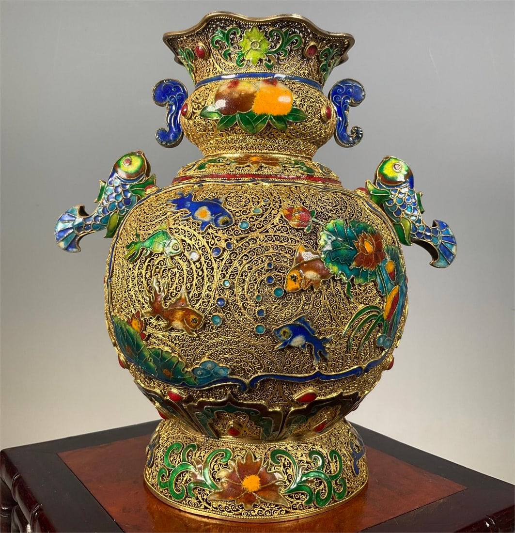 A fine sterling silver gilt filigree burnt blue vase every year (1 of 5)