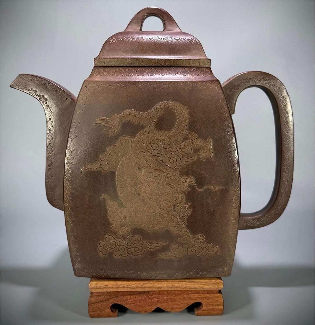 A beautiful medium and large printed painted four sacred beasts Chinese square set pot (1 of 10)