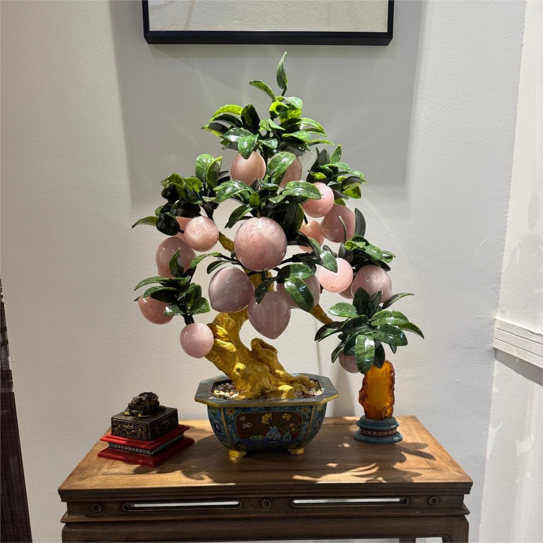 A pair of exquisite cloisonn é pink crystal longevity peach bonsai during the foreign exchange (1 of 6)
