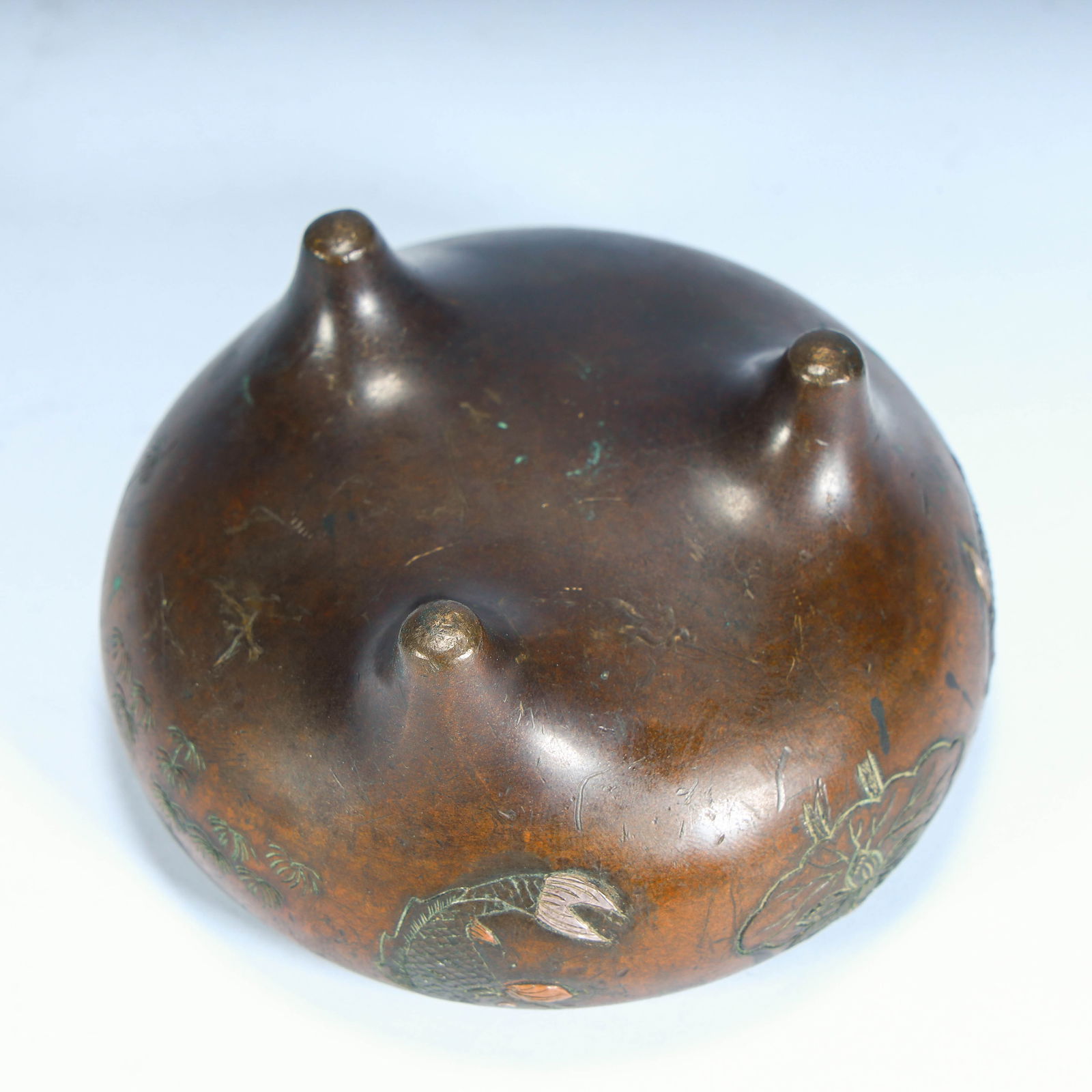 A beautiful wrong anemone fish pattern copper incense burner - 10