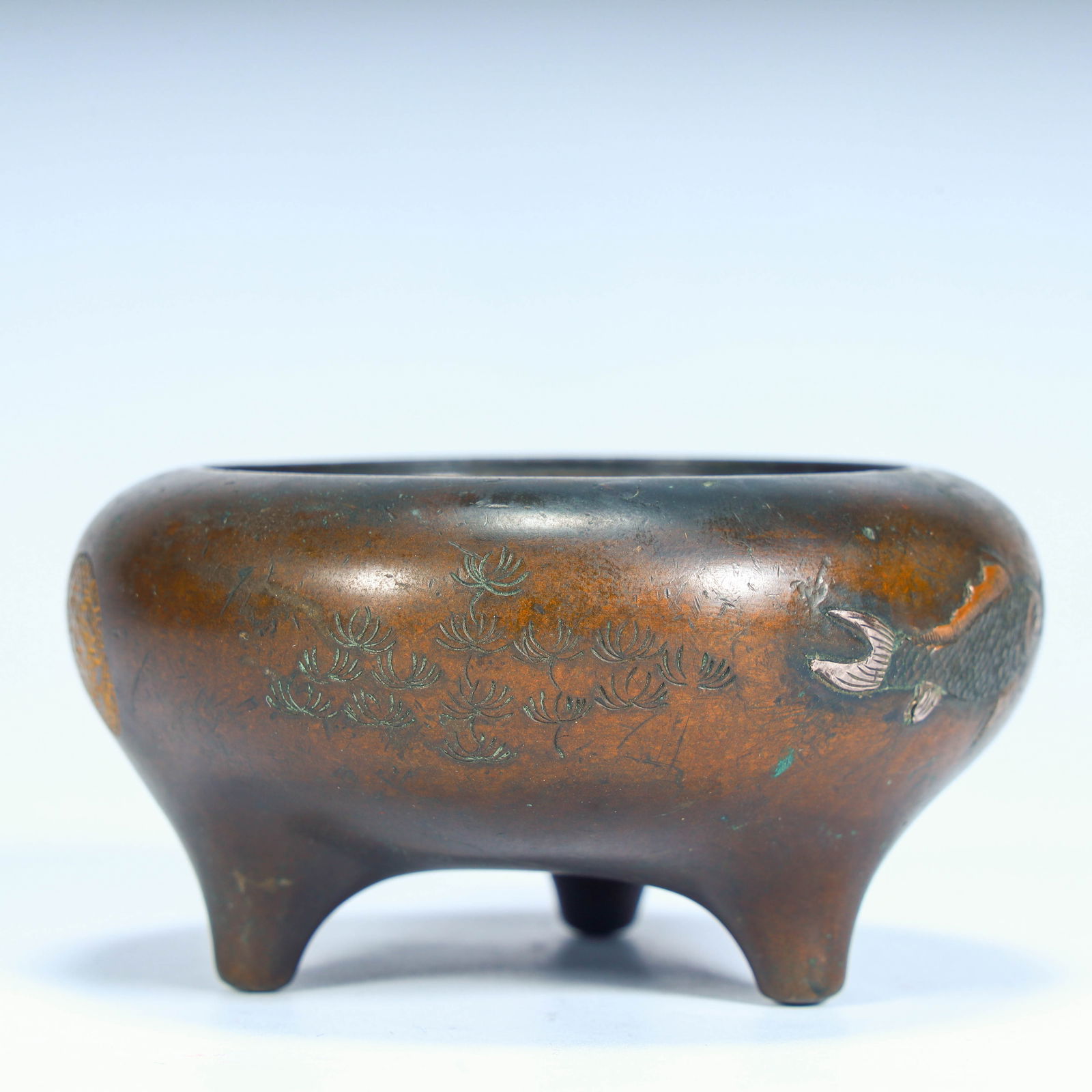 A beautiful wrong anemone fish pattern copper incense burner - 3