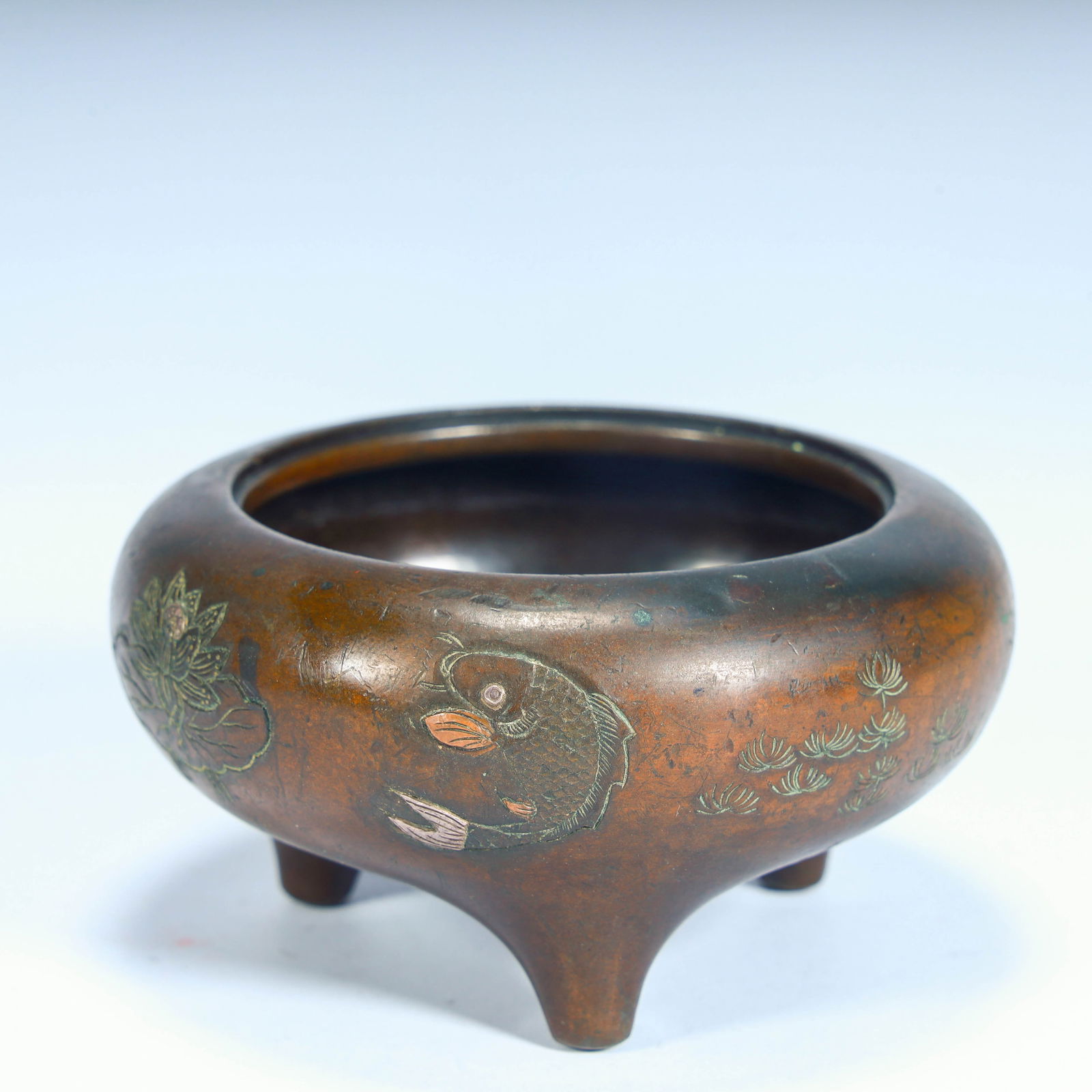 A beautiful wrong anemone fish pattern copper incense burner - 5