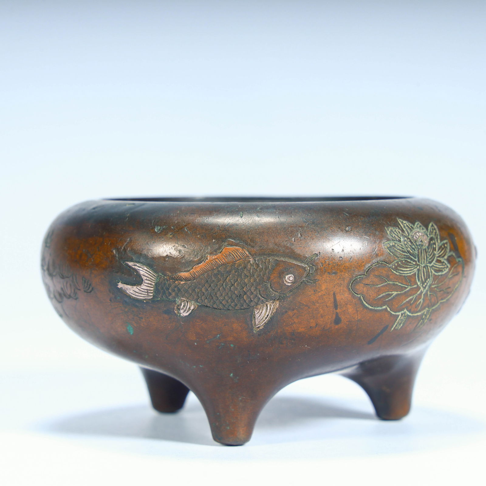 A beautiful wrong anemone fish pattern copper incense burner - 8