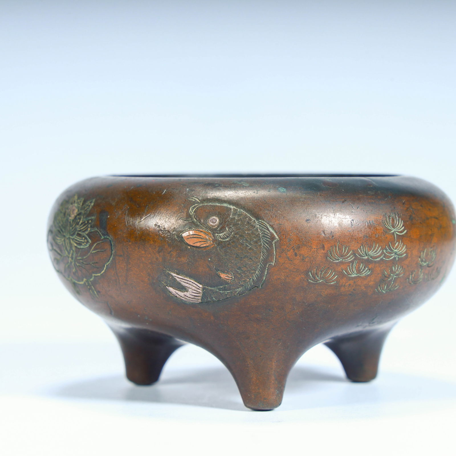 A beautiful wrong anemone fish pattern copper incense burner - 9