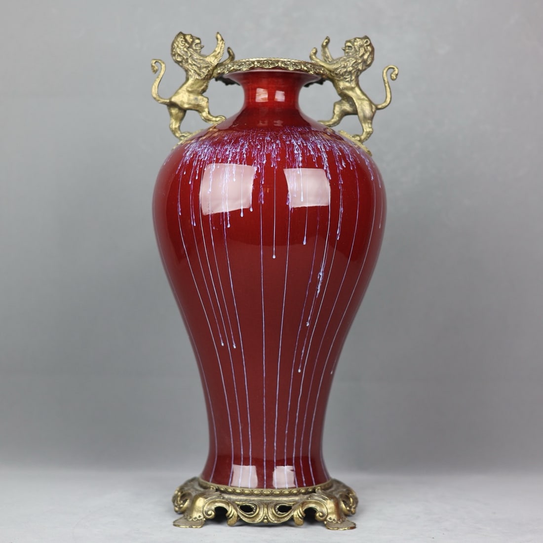 An Exquisite Flambe Glazed Inlaid Bronze Double-Ears Vase (1 of 9)