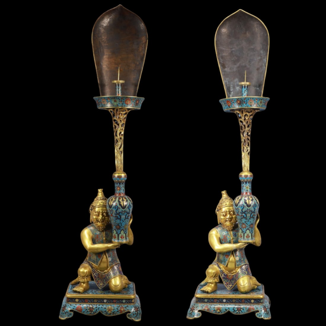 A Exquisite A pair of Cloisonne Lotus Pattern Figures-Form Candlestick (1 of 20)