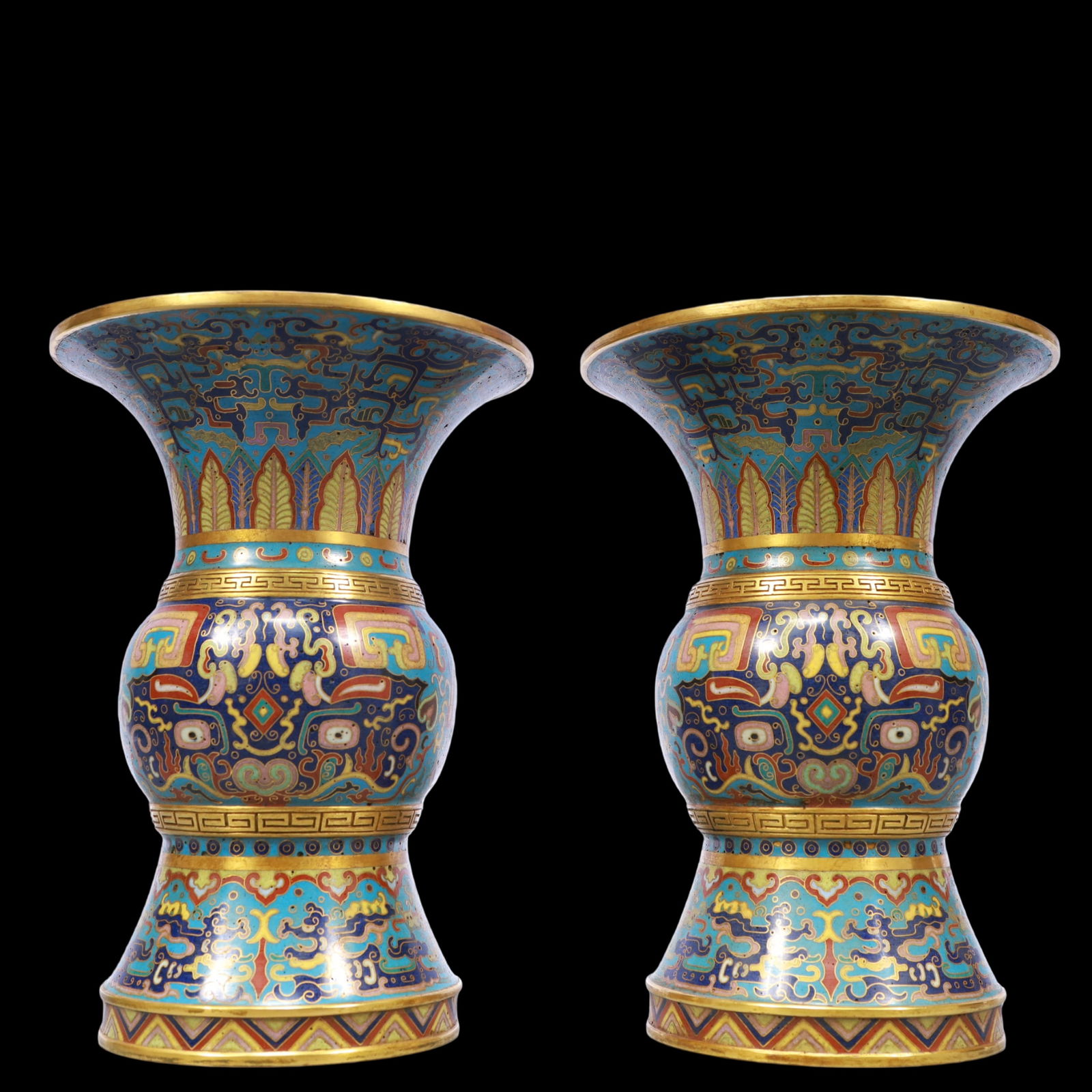 A Exquisite A pair of Cloisonne Beast-Face Pattern Lotus Pattern Vase (1 of 13)