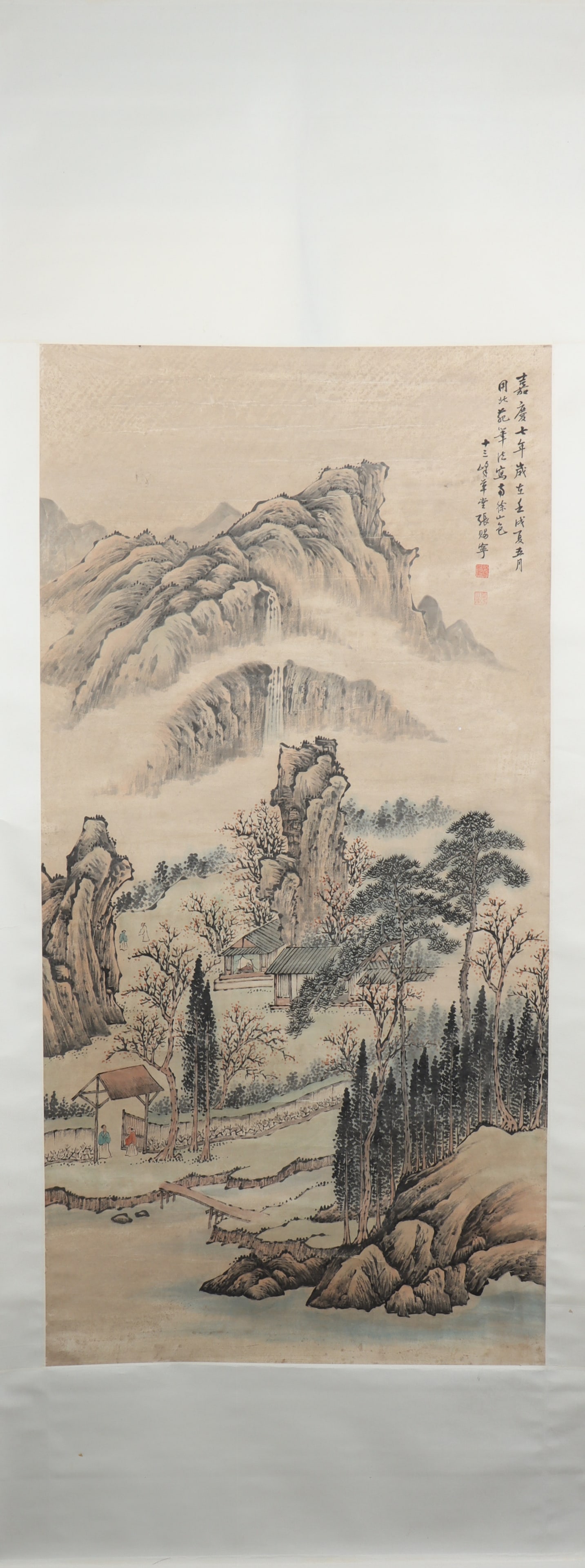 A Chinese Vertical Scroll Ink Painting of Landscape on Paper (1 of 4)
