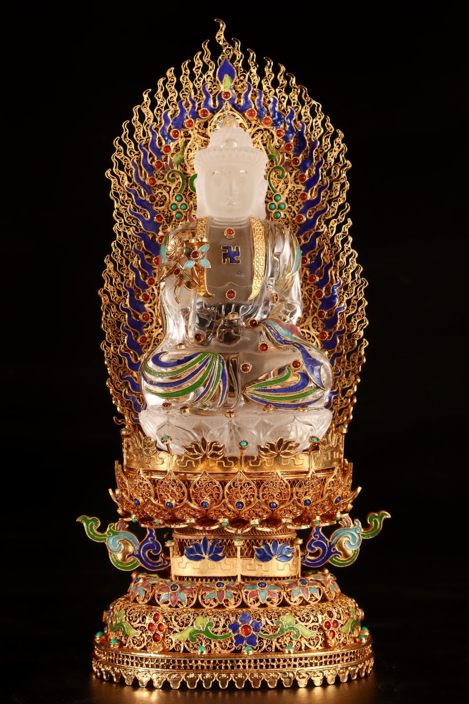 An Exquisite Gilt Bronze Inlaid Crystal Buddha Statue Ornament (1 of 9)