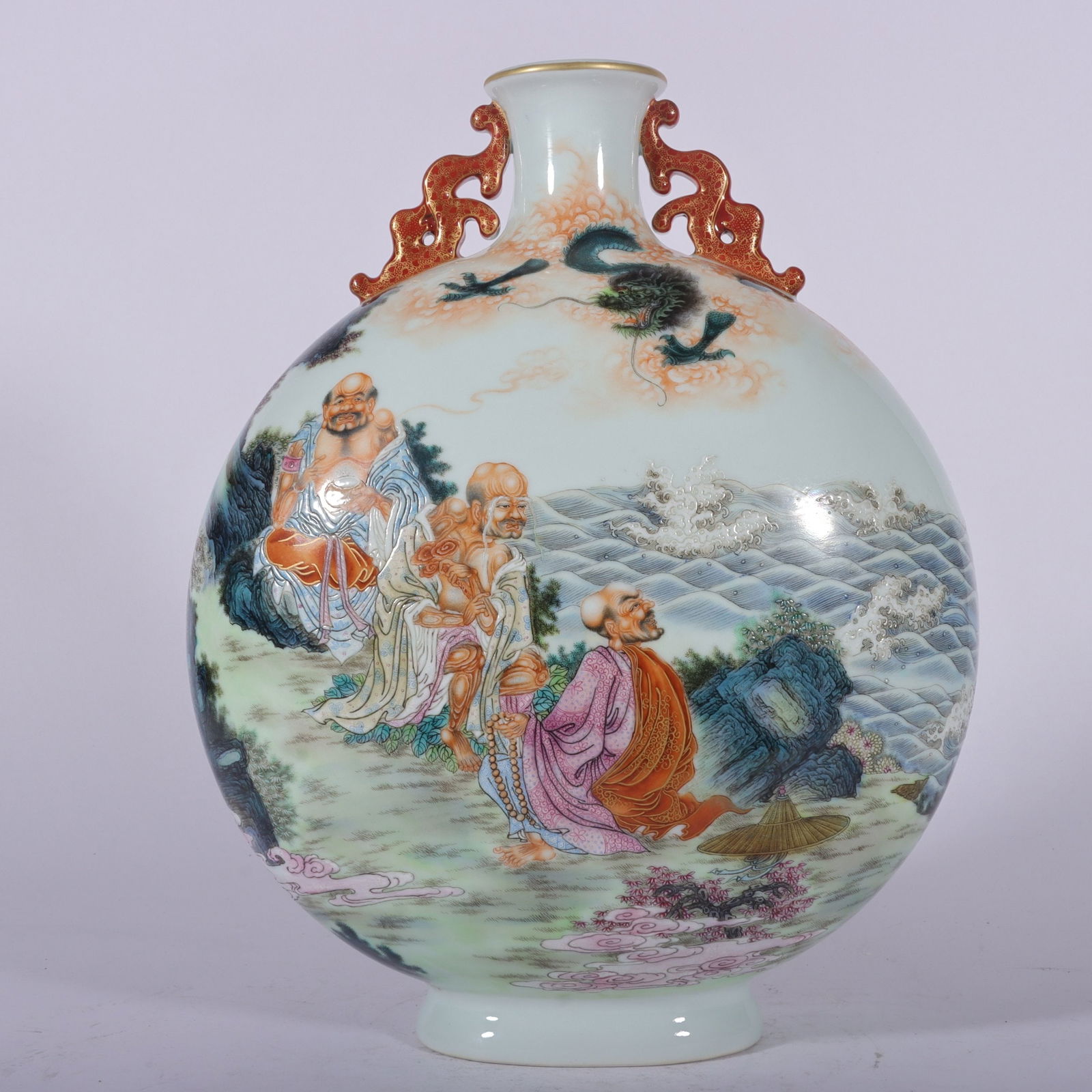 An Exquisite Famille-Rose Character and Story Pattern Double-Ears Vase: An Exquisite Famille-Rose Character and Story Pattern Double-Ears Vase Qing Dynasty, China Qianlong Six-character Mark Size:33cmx25cm (The Dimensions Of All Batches Are Manually Measured.If You Need M