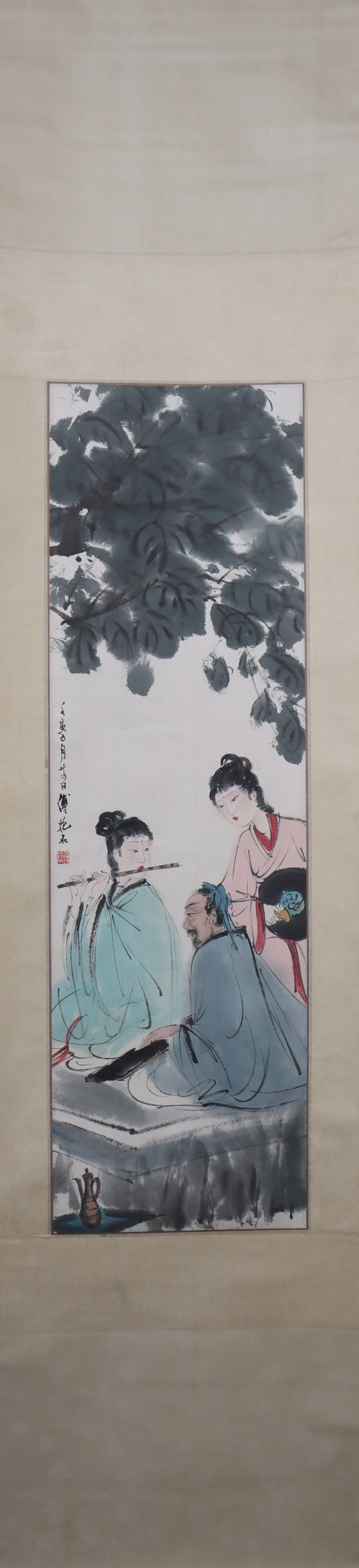 A Chinese Vertical Scroll Ink Painting of Figure on Paper: A Chinese Vertical Scroll Ink Painting of Figure on Paper Fu baoshi Size:106cmx32cm (The Dimensions Of All Batches Are Manually Measured.If You Need More Detailed Information, Please Contact Our Custo