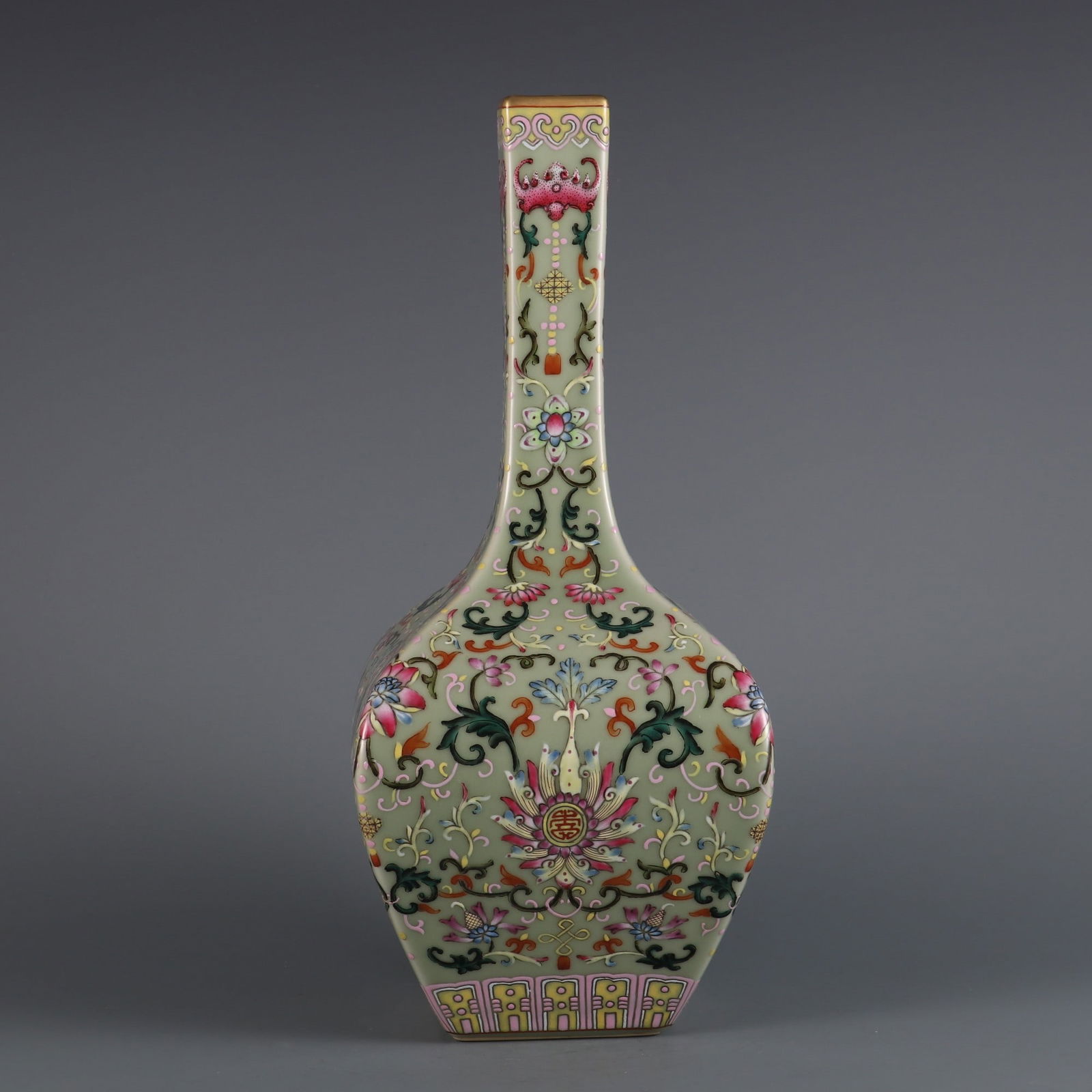 An Exquisite Famille-Rose Celadon Glazed Lotus Pattern Vase (1 of 9)