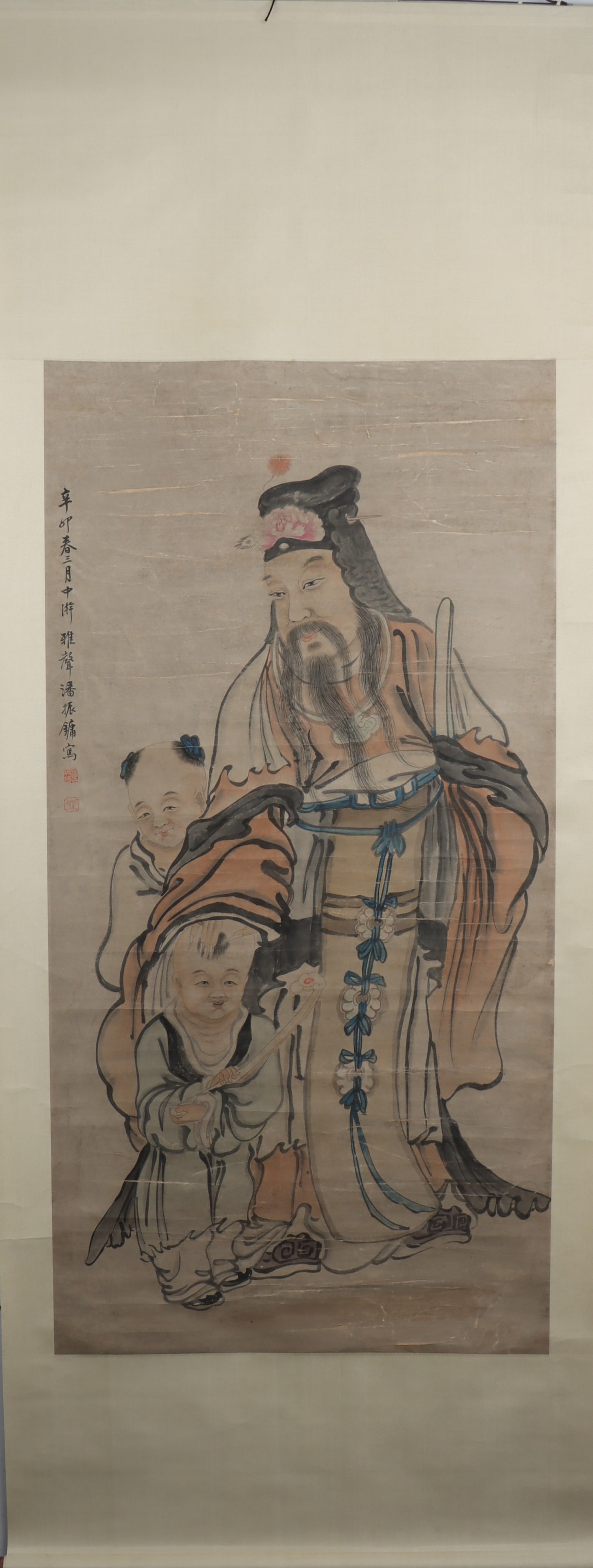 A Chinese Vertical Scroll Ink Painting of Figure on Paper: A Chinese Vertical Scroll Ink Painting of Figure on Paper Pan zhenyong Size:136cmx69cm (The Dimensions Of All Batches Are Manually Measured.If You Need More Detailed Information, Please Contact Our Cu