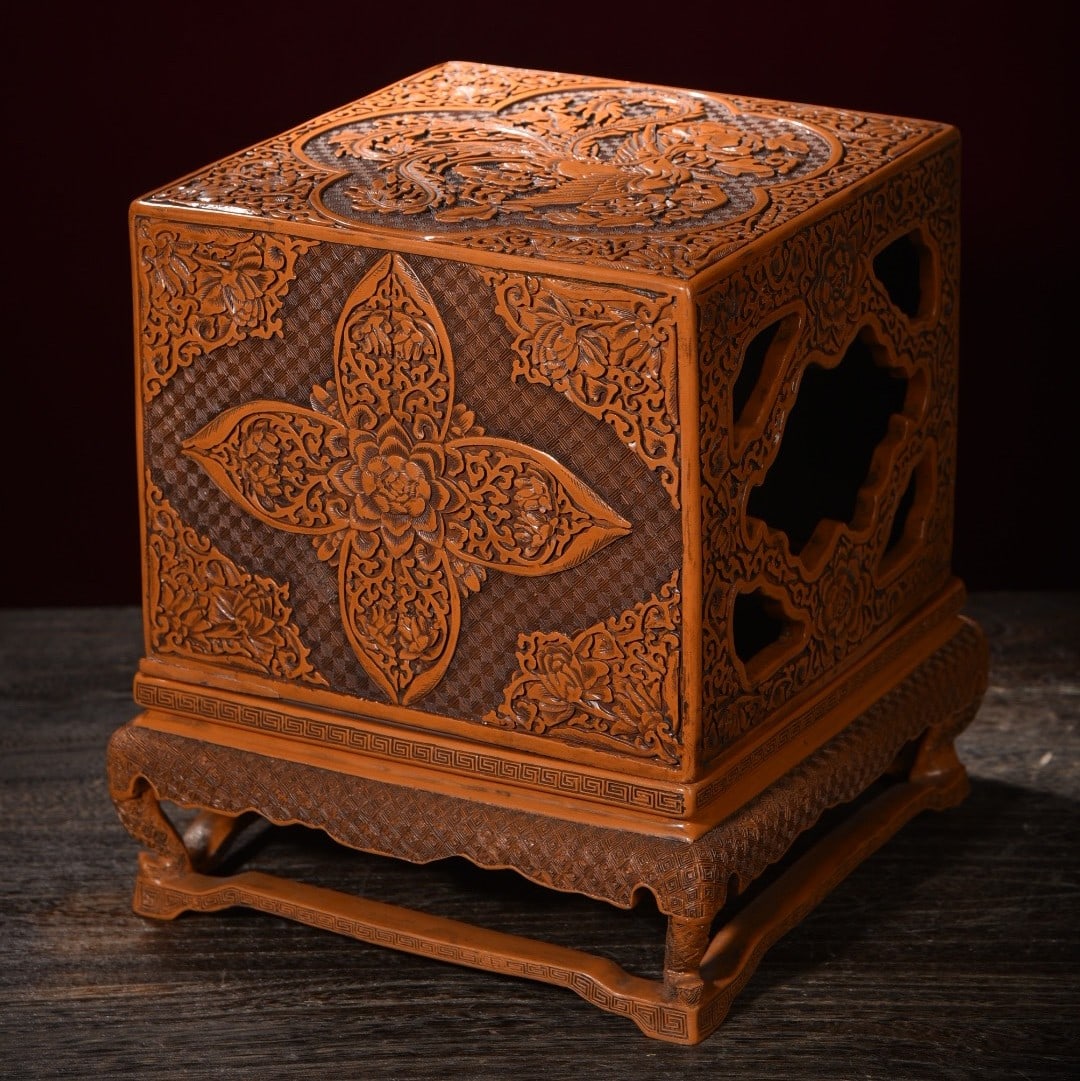 An Exquisite Carved Red Lacquer Flower Pattern Phoenix Pattern Box - 5