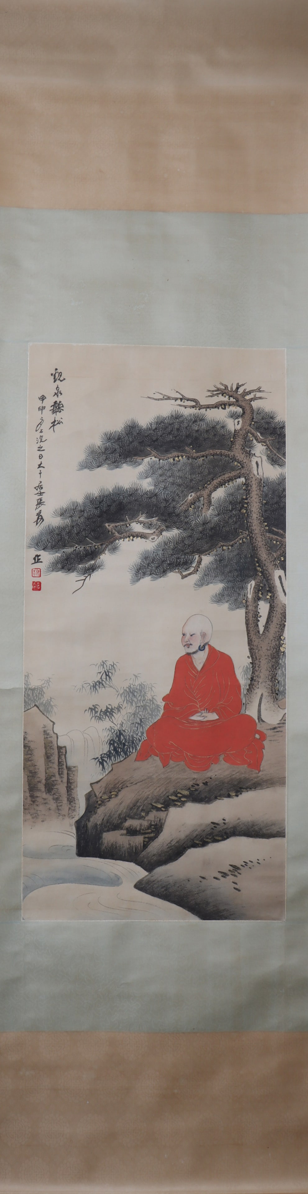 A Chinese Vertical Scroll Ink Painting of Statue of Arhat on Paper (1 of 4)