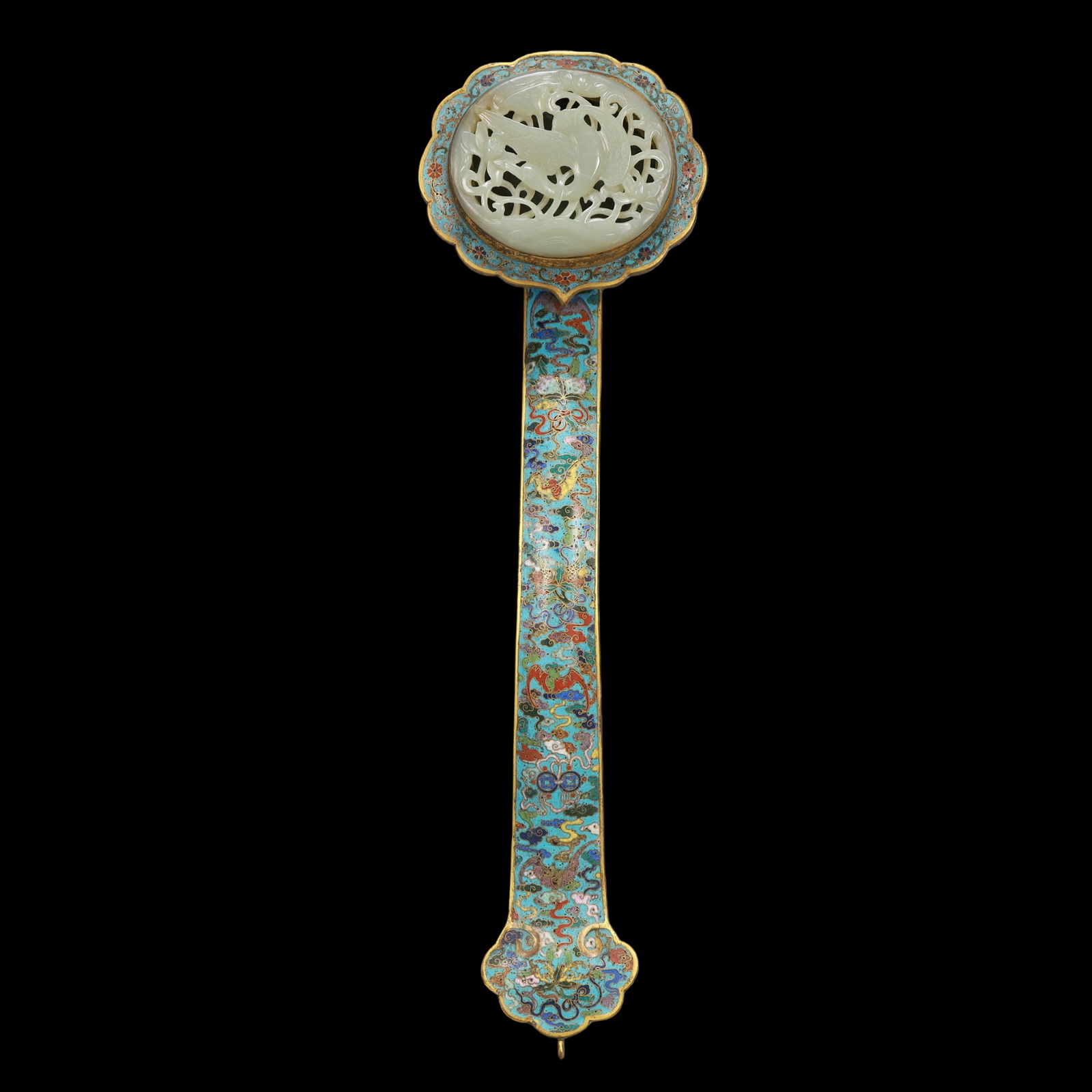 A Exquisite Cloisonne Flower and Bird Pattern Ruyi: A Exquisite Cloisonne Flower and Bird Pattern Ruyi Qing Dynasty, China Qianlong Four-character Mark Size:11cmx8cmx39cm Weight:850g (The Dimensions Of All Batches Are Manually Measured.If You Need More