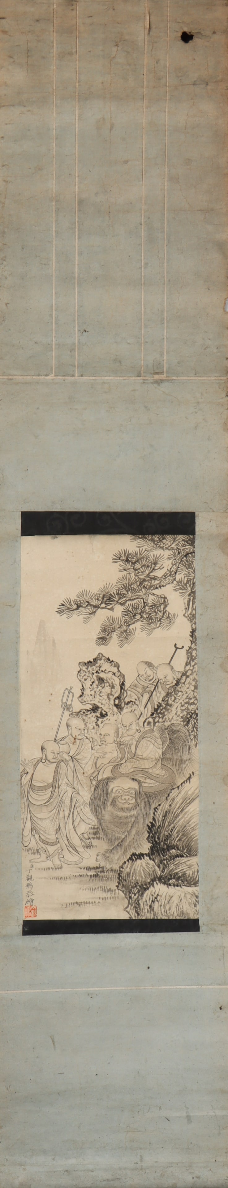 A Chinese Vertical Scroll Ink Painting of Statue of Arhat on Paper (1 of 4)