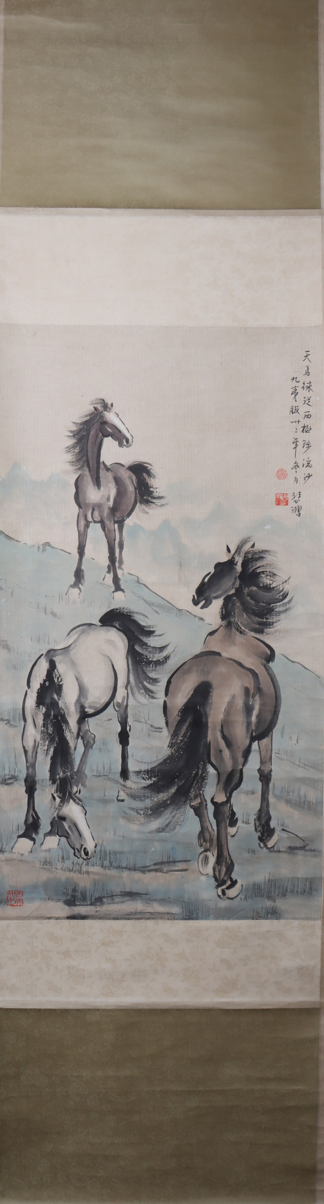 A Chinese Vertical Scroll Ink Painting of Horse on Paper (1 of 6)