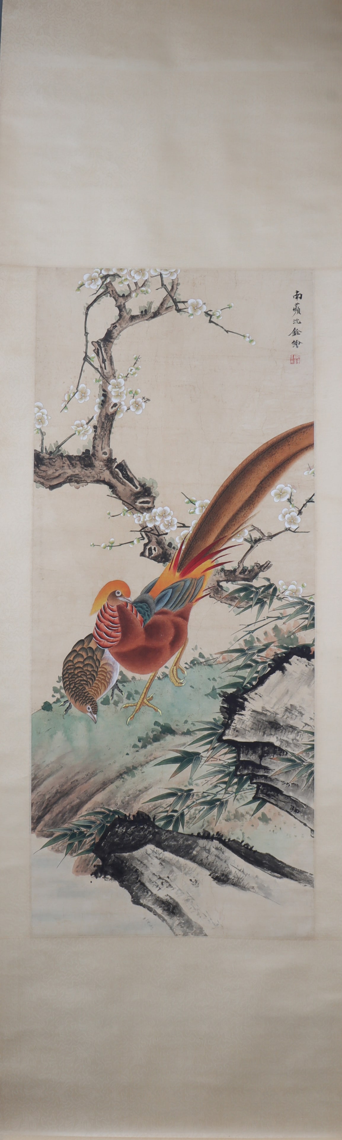 A Chinese Vertical Scroll Ink Painting of Flower and Bird on Paper (1 of 6)