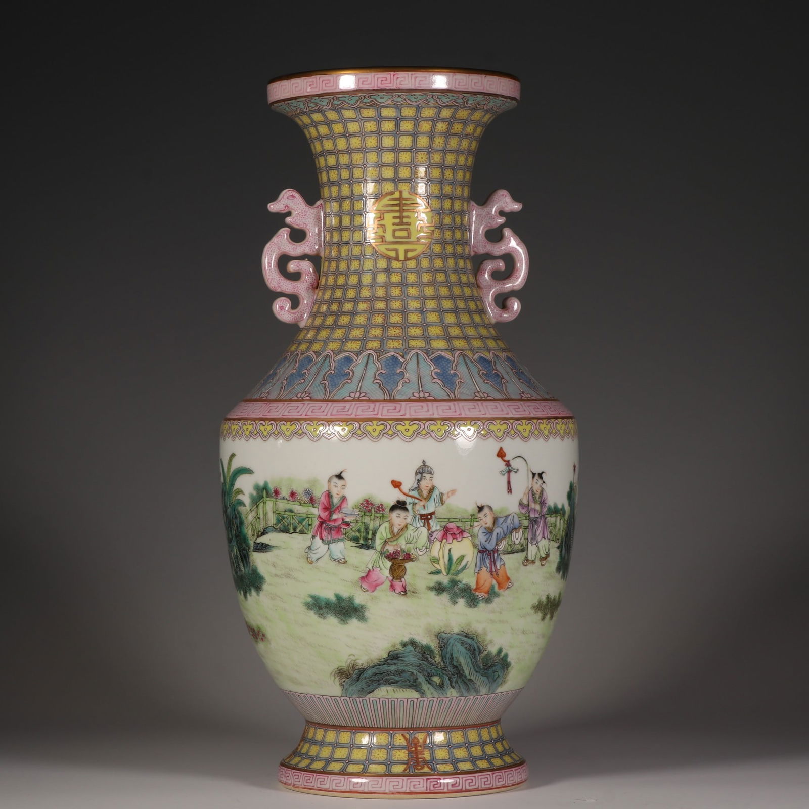 An Exquisite Famille-Rose Character and Story Pattern Double-Ears Vase: An Exquisite Famille-Rose Character and Story Pattern Double-Ears Vase Qing Dynasty, China Qianlong Six-character Mark Size:42.5cm (The Dimensions Of All Batches Are Manually Measured.If You Need