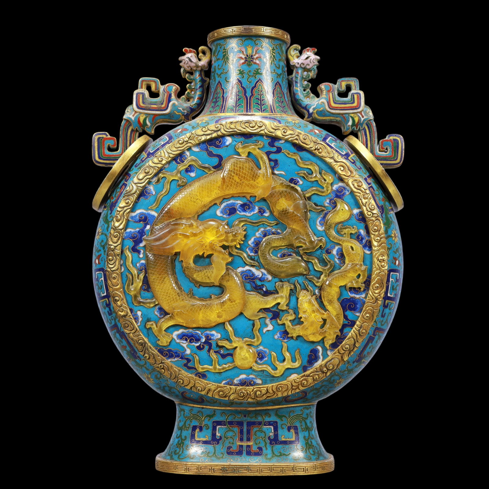 A Exquisite Cloisonne Lotus Pattern Dragon Pattern Double-Ears Vase (1 of 12)