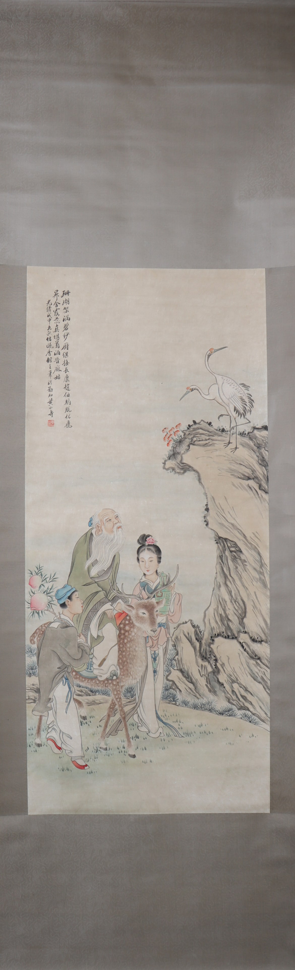A Chinese Vertical Scroll Ink Painting of Character and Story on Paper: A Chinese Vertical Scroll Ink Painting of Character and Story on Paper Huang shanshou Size:109cmx48cm (The Dimensions Of All Batches Are Manually Measured.If You Need More Detailed Information, Please